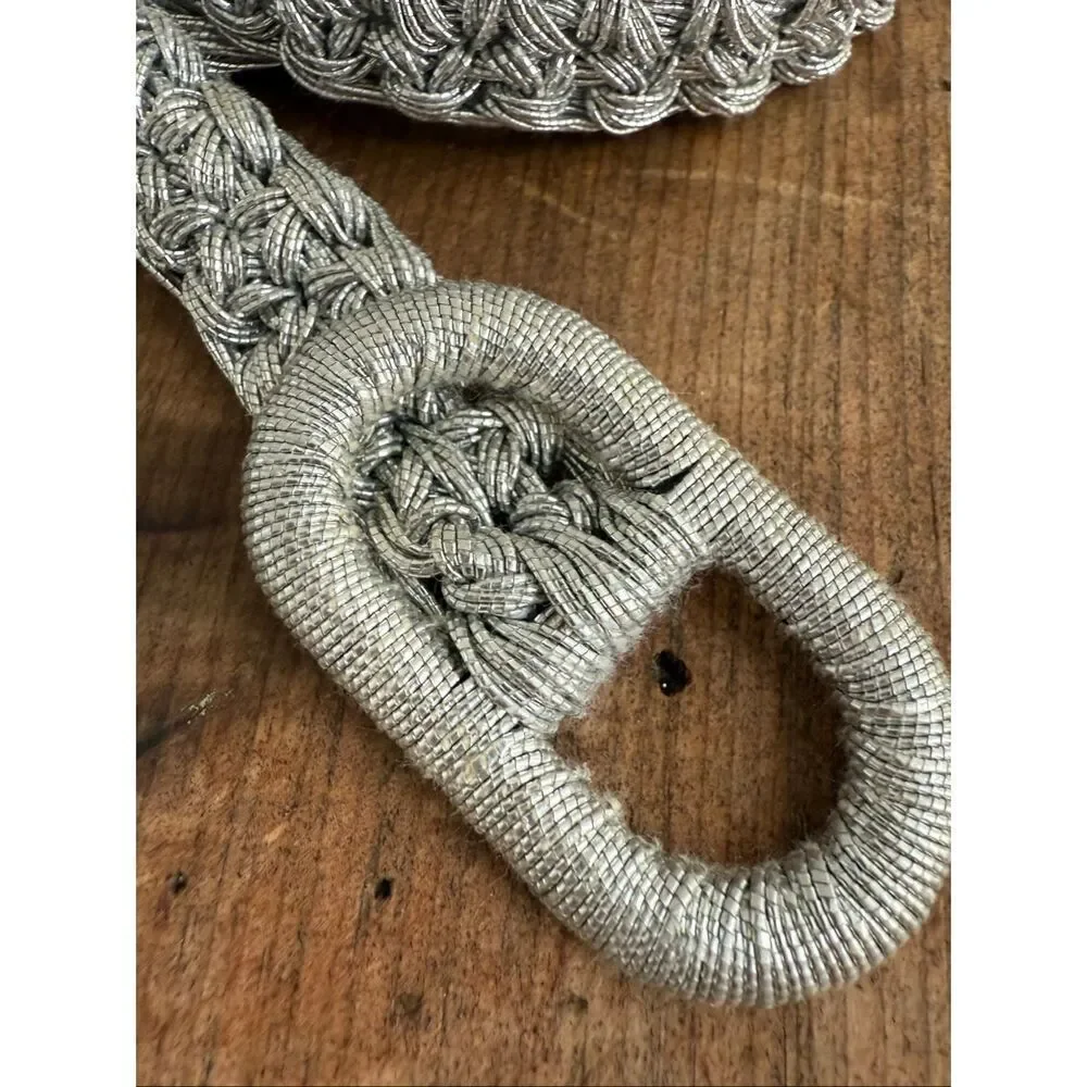 Vintage Silver Metallic Braided Belt Woven Adjustable S M L